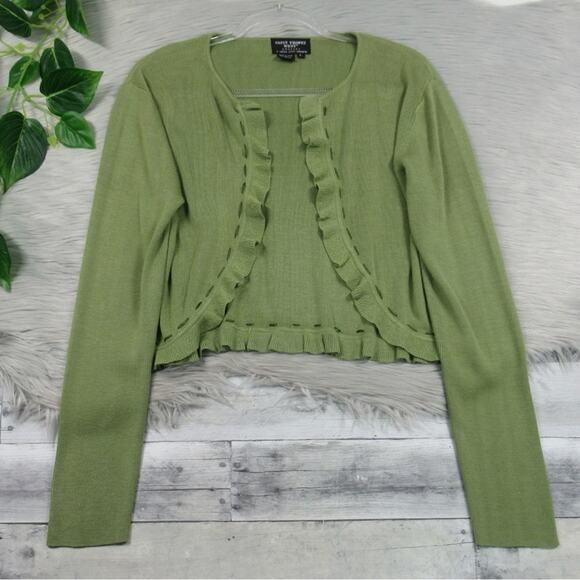 SAINT TROPEZ Green Knit Silk Blend Midi Dress & Ruffle Cardigan Set Size Large - Picture 7 of 14